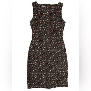 90’s Vintage Floral Sleeveless Sheath Dress Size 6 Dress Barn Black Red Flowers